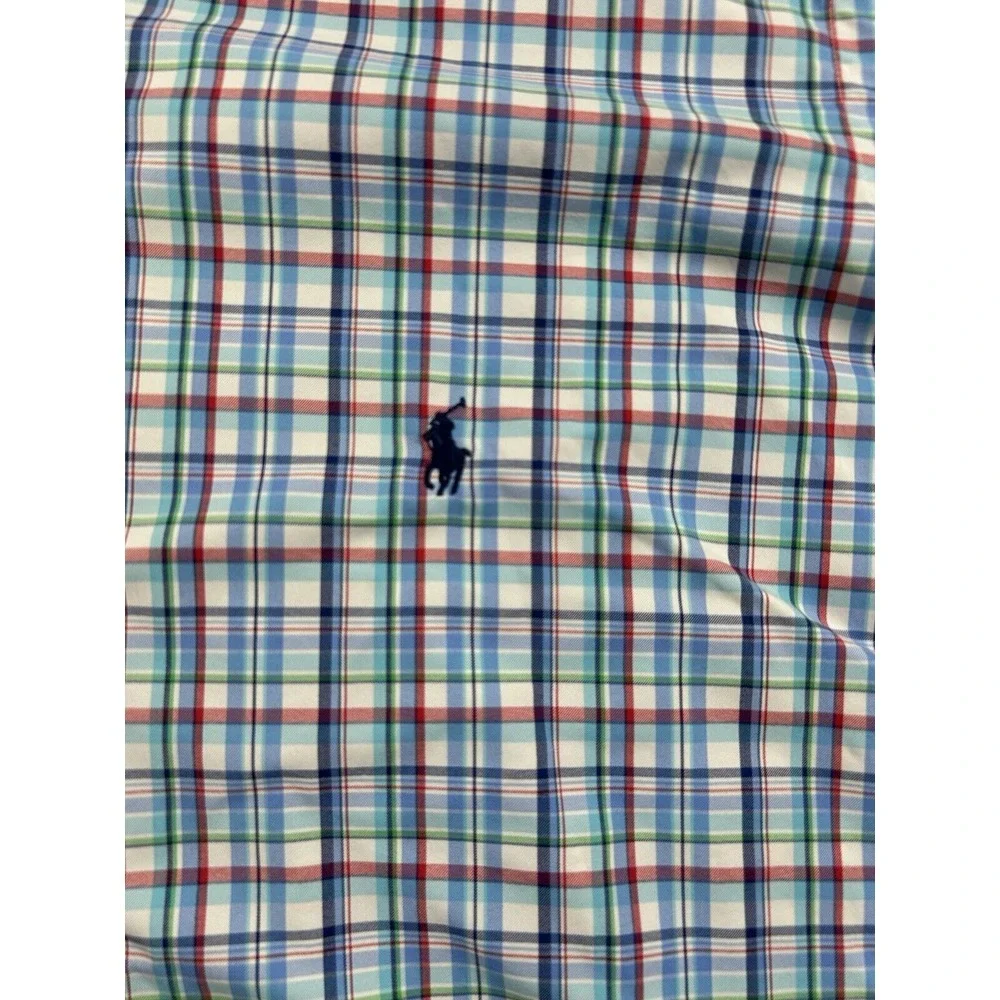 Polo Ralph Lauren Performance Shirt 1XB Blue Green Red White Check Long Sleeve‎